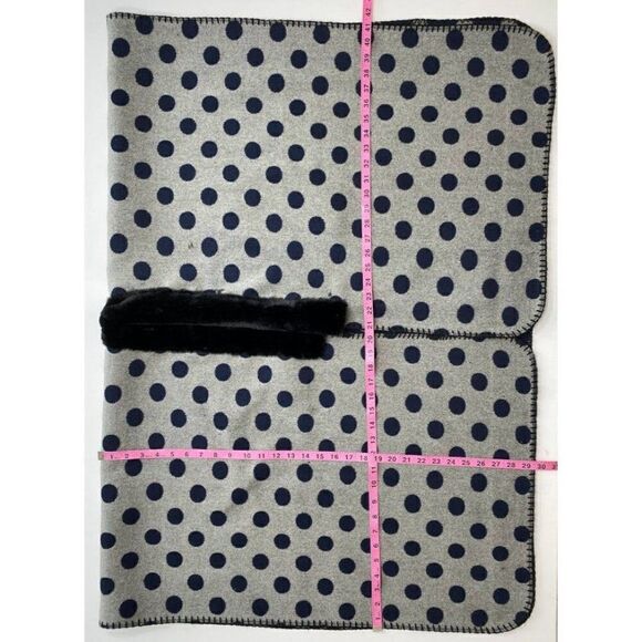 LOFT Cardigan Wrap Women's MEDIUM Blue Gray Polka Dots Faux-Fur‎ Collar Draped - Picture 3 of 5